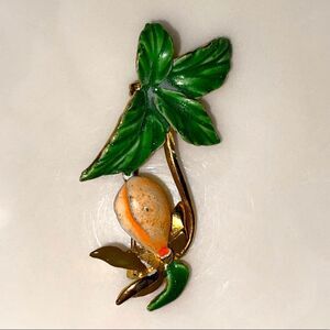 COPY - Vintage Green and Orange Enamel Flower Brooch